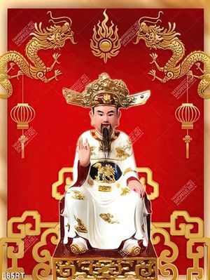 Tranh tượng Ngũ Vị Tôn Quan treo phòng thờ tổ tiên in uv