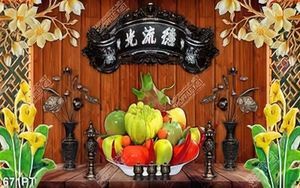 Tranh bàn thờ mâm ngũ quả và hoa chất lượng cao