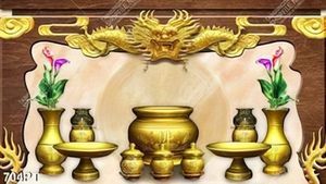 Tranh rồng và hoa trang trí bàng thờ tổ tiên