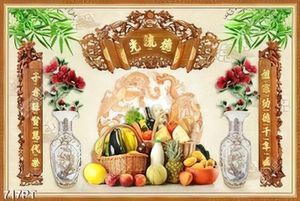 Tranh 3d rồng phượng và hoa gắn tường phòng thờ