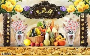Tranh dán tường in uv hoa và trái cây trang trí phòng thờ