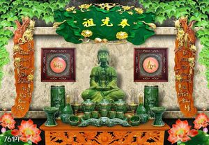 Tranh dán tường trang trí bàn thờ ông bà tổ tiên khổ ngang