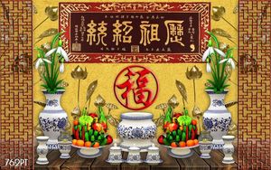Tranh dán tường 3d trang trí bàn thờ gia tiên chất lượng cao