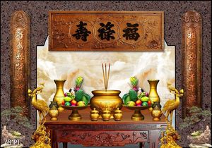 Tranh dán tường trang trí bàn thờ ông bà tổ tiên khổ ngang