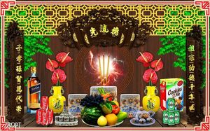 Tranh dán tường 3d trang trí bàn thờ gia tiên chất lượng cao