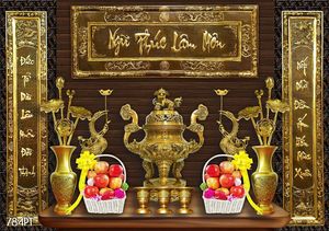 Tranh dán tường trang trí bàn thờ ông bà tổ tiên khổ ngang