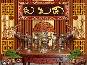 Tranh dán tường 3d trang trí bàn thờ gia tiên chất lượng cao
