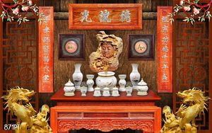 Tranh dán tường trang trí bàn thờ ông bà tổ tiên khổ ngang