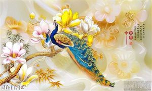 Tranh chim công thư pháp trang trí phòng khách
