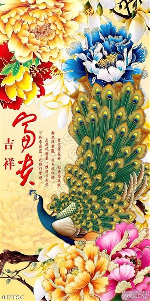 Tranh chim công thư pháp trang trí phòng ngủ