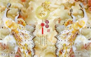 Tranh chim công thư pháp kim tiền treo tường
