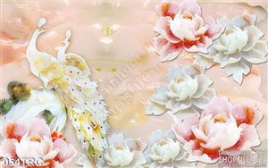 Tranh chim công và hoa mẫu đơn giả ngọc treo tường