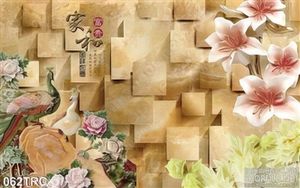 Tranh chim công thư pháp trang trí tường