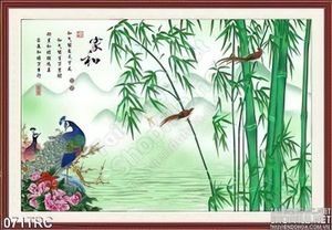 Tranh thư pháp chim công treo tường