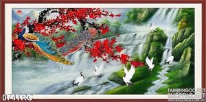 Tranh chim công mùa xuân trang trí tường