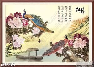 Tranh chim công và hoa mẫu đơn