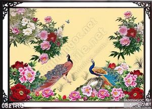 Tranh chim công và hoa mẫu đơn