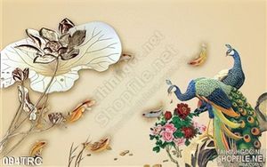 Tranh chim công và cá chép trang trí phòng khách