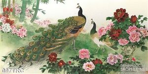 Tranh chim công và hoa trang trí