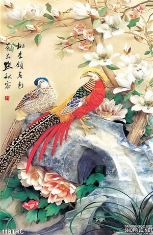 Tranh chim công trang trí phòng ngủ