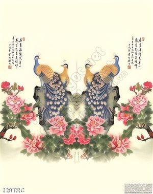 Tranh chim công thư pháp treo tường