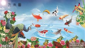 Tranh chim công và cá Koi trang trí tường