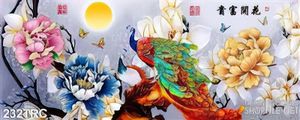 Tranh chim công kim tiền thư pháp