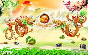 Tranh psd rồng vàng và ngọc quý in kính