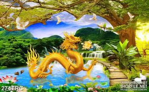 Tranh rồng vàng trên mặt nước psd