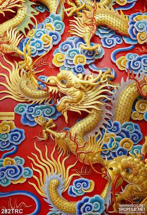 Tranh rồng dán tường long bào dáp vàng in uv