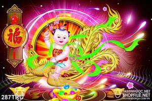 PSD Tranh linh đồng cưỡi phượng hoàng trang trí