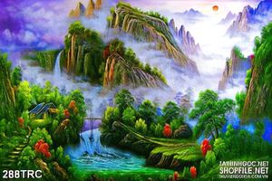 Tranh in uv rồng ngọn núi bao phủ đầy mây