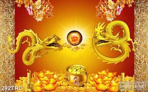 Tranh psd  rồng vàng tranh ngọc in gạch men