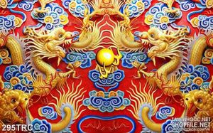 Tranh trang trí rồng vàng trên hoàng bào in kính