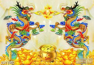 Tranh in uv  rồng thiêng nhã ngọc quý dán tường