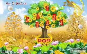 Tranh 3d phượng hoàng dưới cây kim tiền