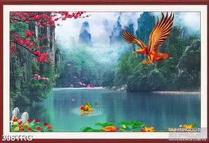 Tranh in uv đại bàng bay lượn trên sông dán tường