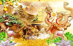 Tranh psd đôi rồng bên viên ngọc quý dán tường