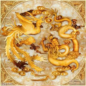 Tranh trang trí rồng phượng dáp vàng in gạch men