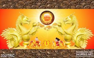 Tranh in uv viên ngọc quý bên đôi rồng vàng