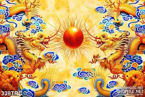 Tranh mặt trời và đôi rồng thiêng in canvas