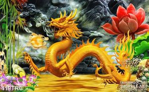 Tranh rồng vàng hạ trần giả ngọc in canvas
