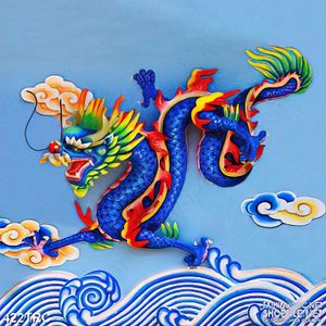 Tranh rồng ngũ sắc chầu trời in uv treo tường