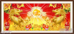 PSD tranh song long uy trấn mặt trời trang trí