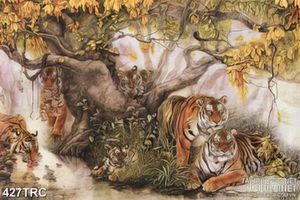 Tranh 3d ngũ hổ trong rừng sâu in kính