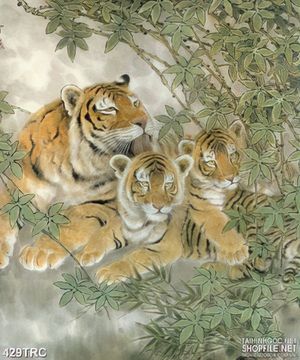 Tranh hổ mẹ và đàn con in canvas treo tường