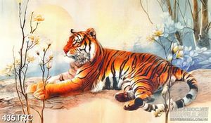 Tranh trang trí hổ nằm bên rừng hoa dán tường