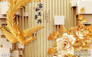 Tranh phượng hoàng và hoa mẫu đơn in canvas