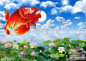 Tranh nghệ thuật phượng hoàng lửa trên đầm sen