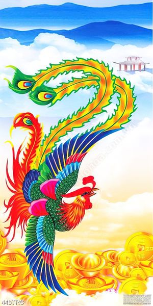Tranh psd phượng hoàng tung cánh in gạch men